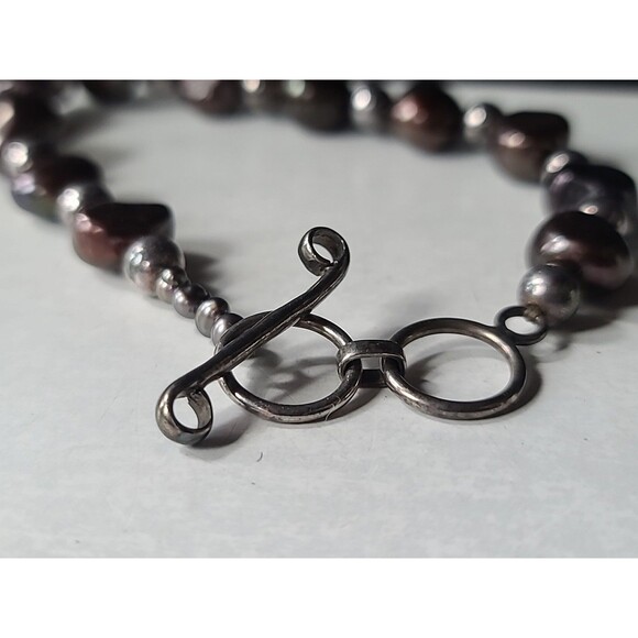 925 Sterling Silver Pearl & Silver Beaded Adjustable Bracelet Vintage - Picture 6 of 10